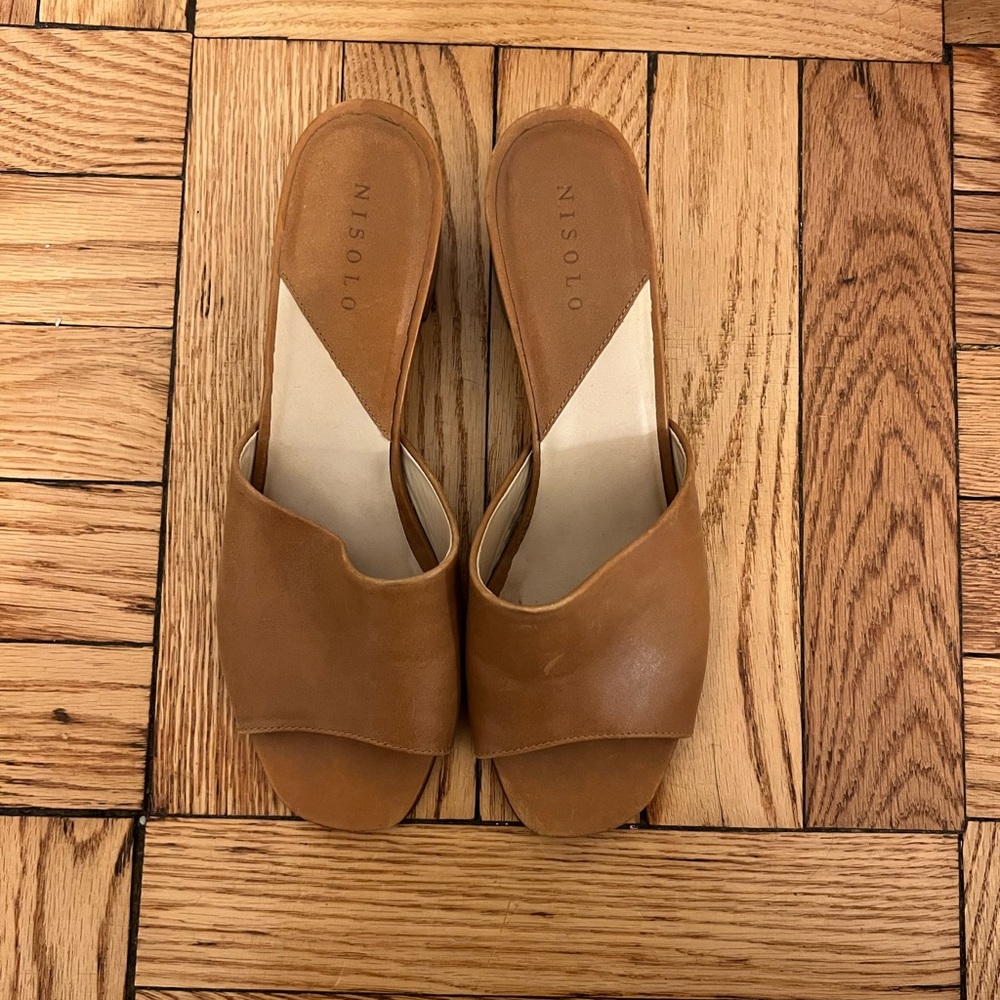 Nisolo Tan Open Toe Heeled Leather Sandals Size 7.5